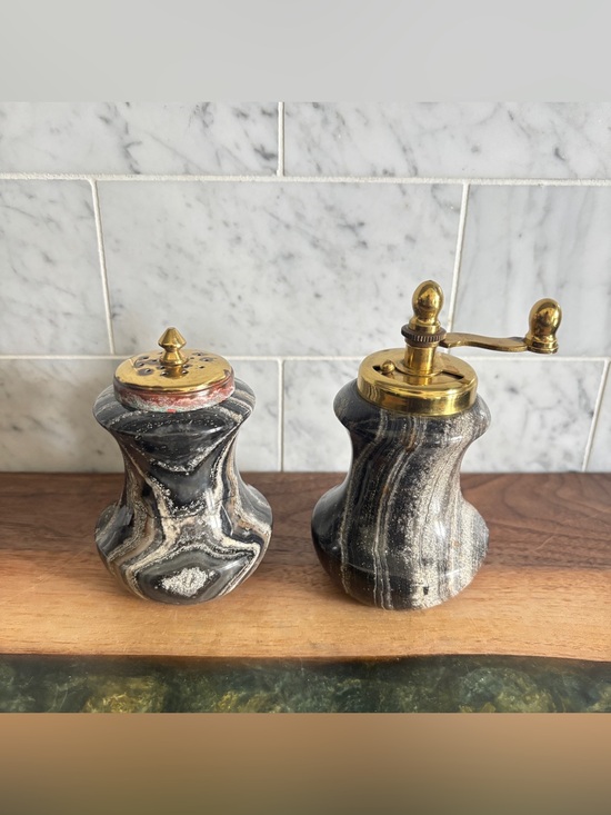 Vintage Other - Vintage Italian Marble / Onyx Stone and Brass Salt and Pepper Mill Set